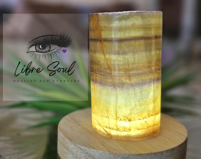 Natural Fluorite Crystal Lamp| USB Lamp Included| Rainbow~ Yellow Fluorite| Meditation Lamp