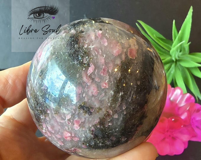 Polished Rhodonite Crystal Sphere with Quartz| Cherry Blossom Rhodonite - 67mm 1lb