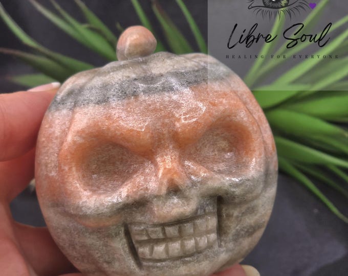 Natural Sandstone Pumpkin Face Crystal Carving| Sandstone Pumpkin Halloween Crystal| Super Cute <3