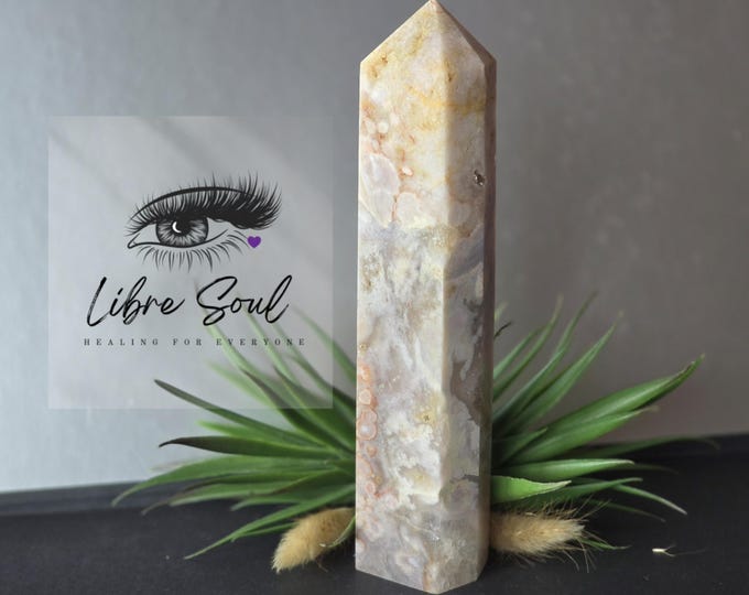 Natural Pink Amethyst Flower Jasper 8" Crystal Tower~ With Druzy~ Self Love
