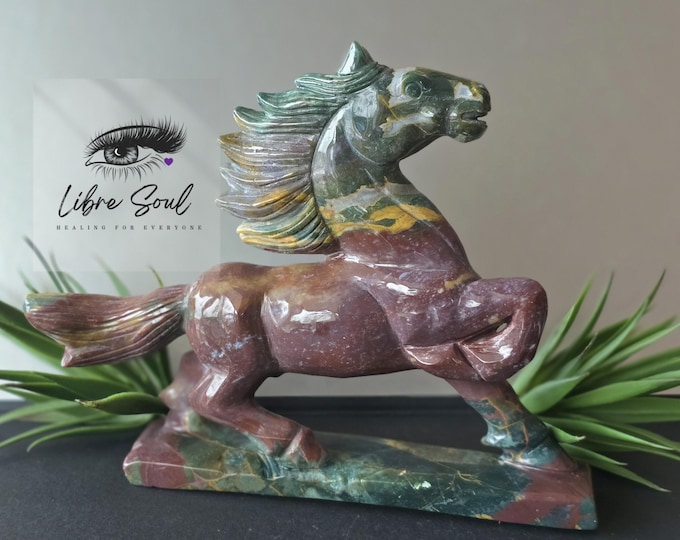 Natural Ocean Jasper 9" Horse Crystal Carving ~High Polished~ Gorgeous Ocean Jasper Horse