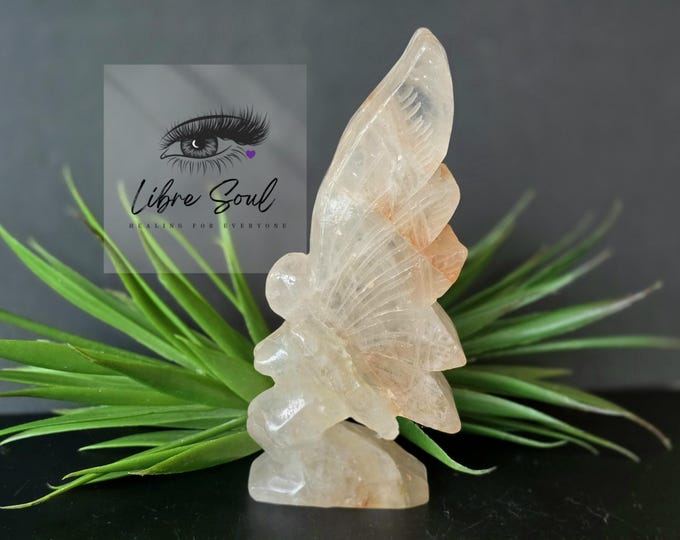 Hand Carved Fire Quartz Crystal Fairy - 5.25" Healing Stone