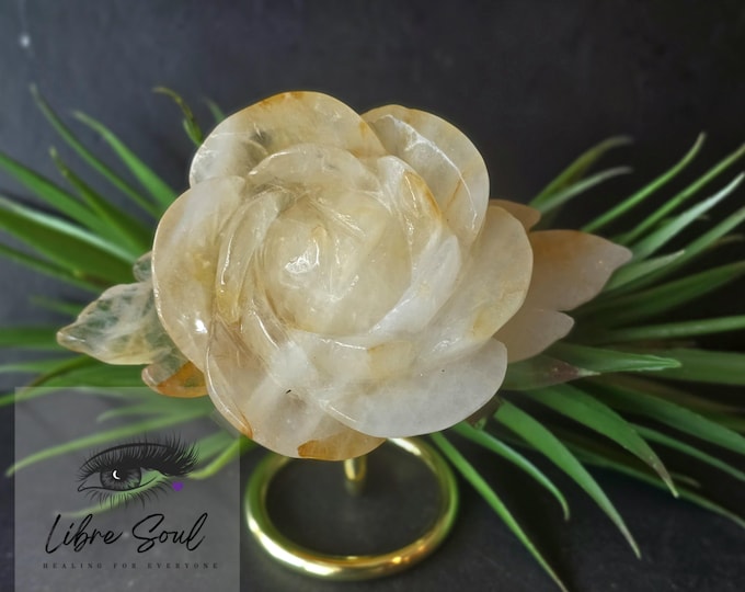 Golden Healer Quartz Crystal Rose: 5" Carving with Stand