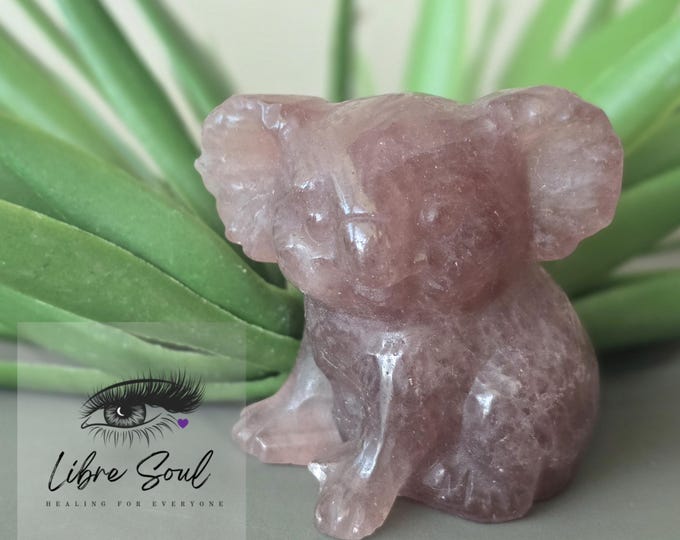 Natural Baby Koala Crystal Carving| Super Cute 2." Tall| strawberry Quartz, Pink Opal, Opalite, Rose Quartz and Green Strawberry Quartz