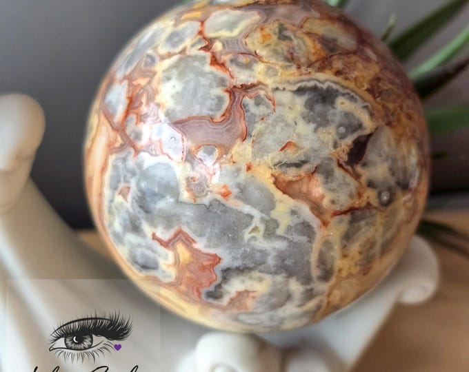 Natural Crazy Lace Agate Crystal Druzy 62mm Sphere |344rams|| Super Cute!