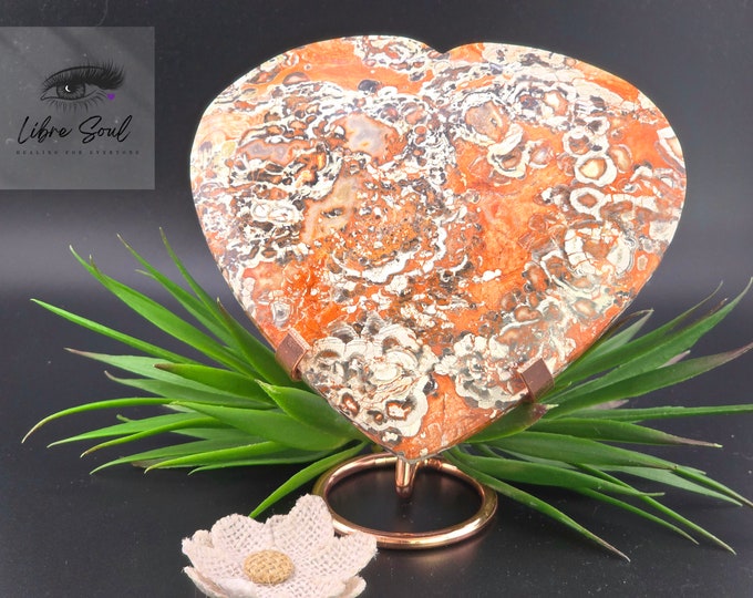 LARGE  Money Agate 6" Heart with Stand| Stunning Crystal Heart| Large Heart| Gift Idea| Free Gift Services| Quick Ship
