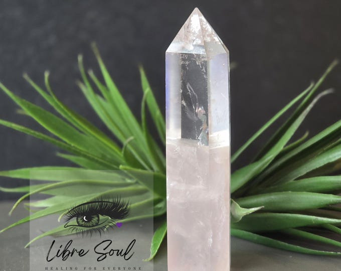 Rose Quartz & Clear Quartz Spliced Point Tower - 4.25"