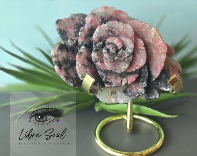 Natural Cherry Blossom Rhodonite Crystal Quartz Rose~ 4.5" Rhodonite Rose| Rose Crystal Carving| Gift idea|Wowza!!!