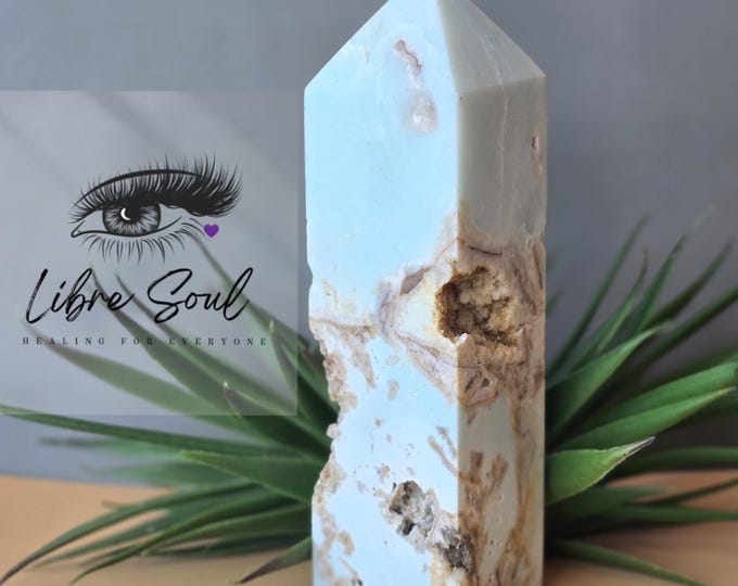 Natural Caribbean Calcite  6" Crystal Druzy Tower| Caribbean Calcite Pillar| Calming