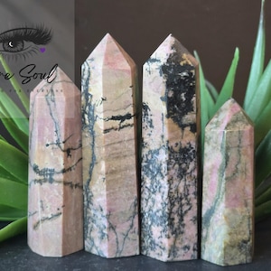 Natural Rhodonite Crystal Point Tower: Self Love Stone