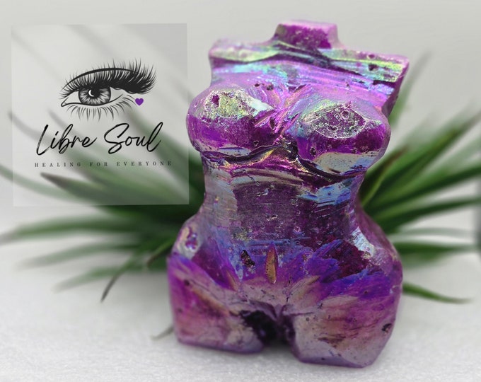 Natural Aura Purple Sphalerite Female Full Size Goddess w/ Druzy| 4.5" tall~ GORGEOUS! Wide Body Big Hips