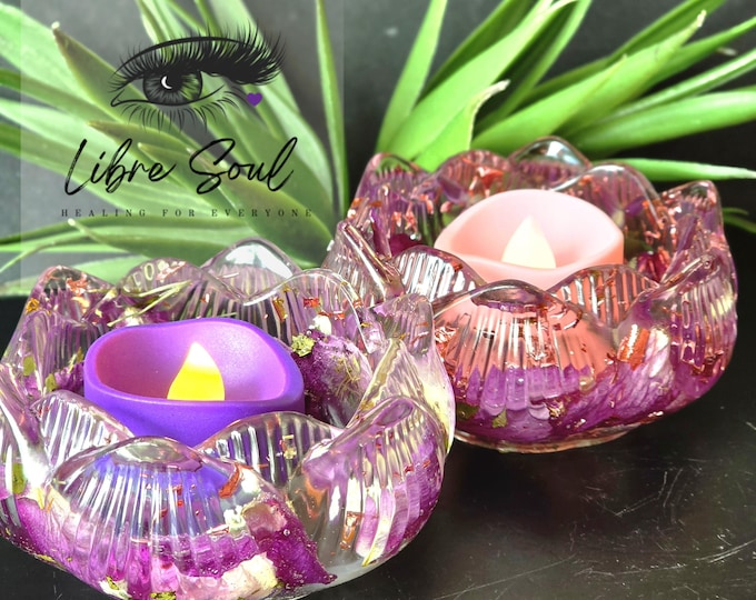 Handmade Resin Lotus Votives with Dried Flowers| Floral Lotus