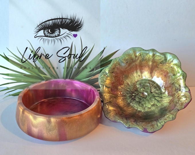Bronze, moss and Magenta  Handmade Resin Bowls~  Resin Inspired 4.5" wide by Libresoul Creations