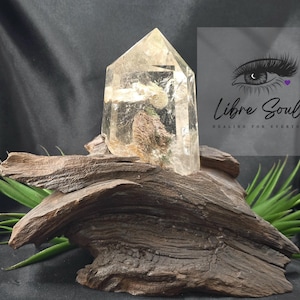 Natural Garden Quartz Crystal Tower specimen w/driftwood stand~ Flashy