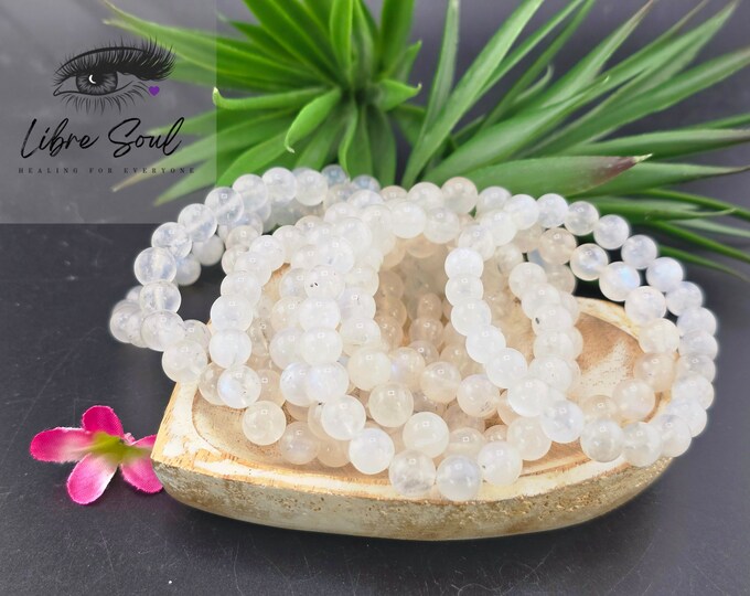 Natural 8mm Rainbow Moonstone Beaded Bracelet~ Healing Anxiety/ Depression