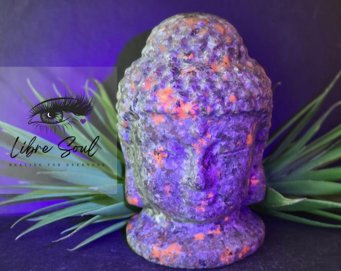 Natural Yooperlite 5" Buddha Carved Crystal! UV reactive ! Nice Size!! Gift Idea!