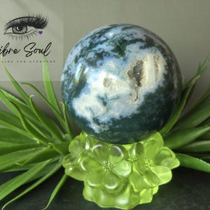 Natural Moss Agate 70mm Crystal Sphere with Druzy~ Quartz| Stand INCLUDED!!