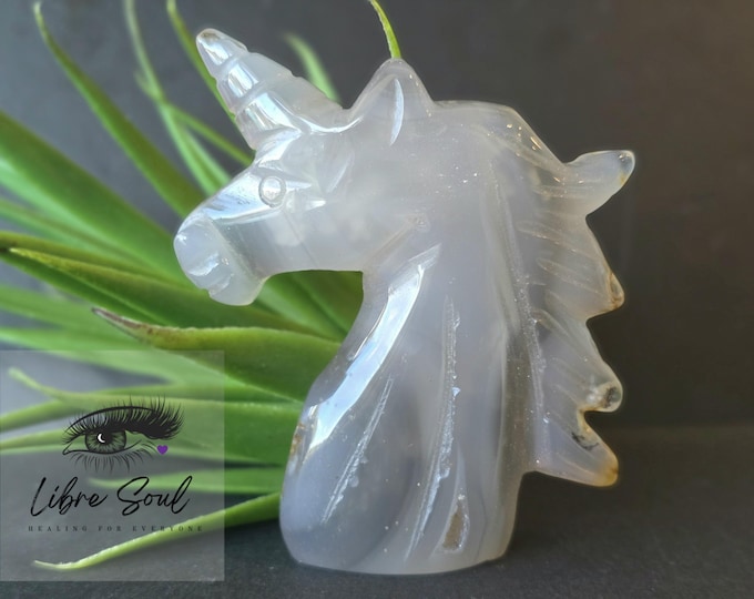 Natural Agate 3" Unicorn Crystal Carving  ~ Free Standing~ Super Cute