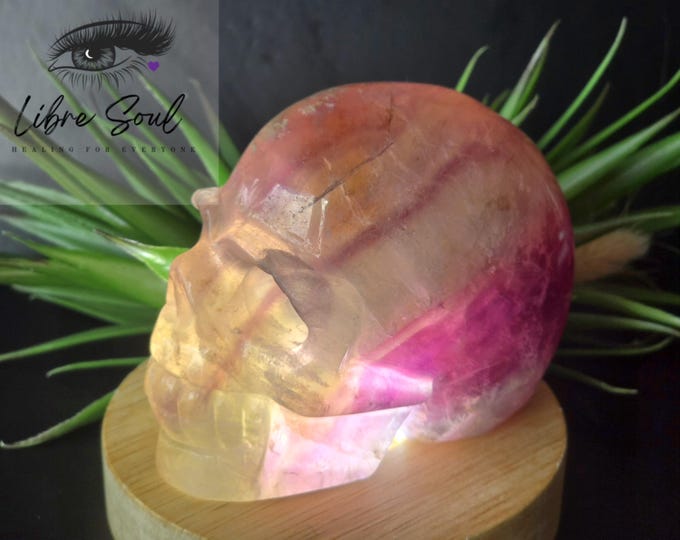 Natural Rainbow Fluorite Crystal Carved Skull ~Lamp Included \ 3.75"