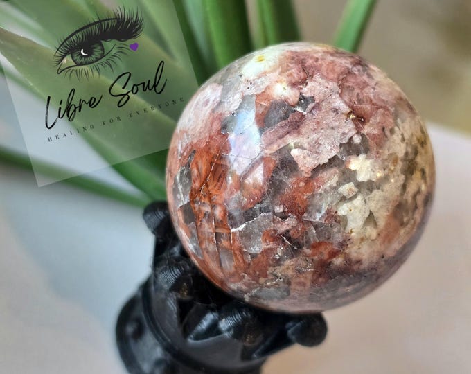 Natural 40mm Red Moonstone Sphere w/ Stand|