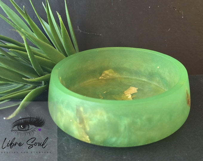 Handmade Lime Green Resin Bowl with Gold Foil Accents, 4.5" Wide