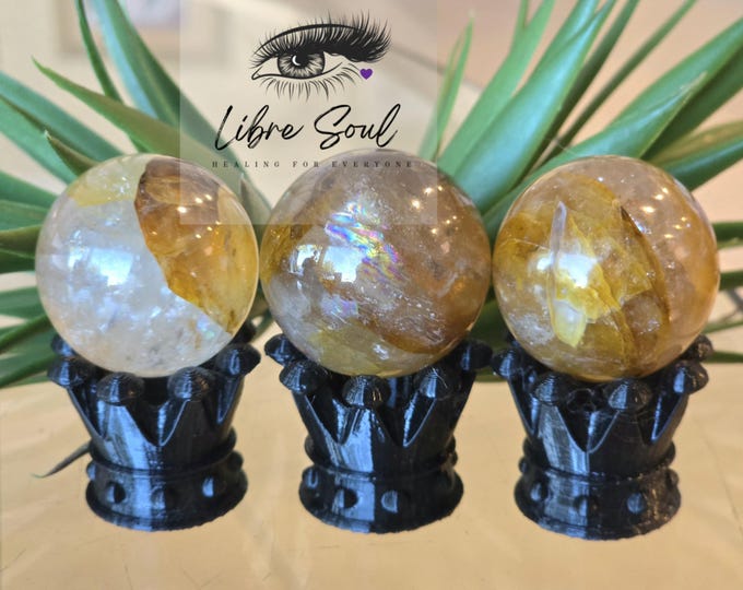 Natural Golden Healer Quartz Sphere w/ stand~ Golden Healer  Orbit w/ Rainbows