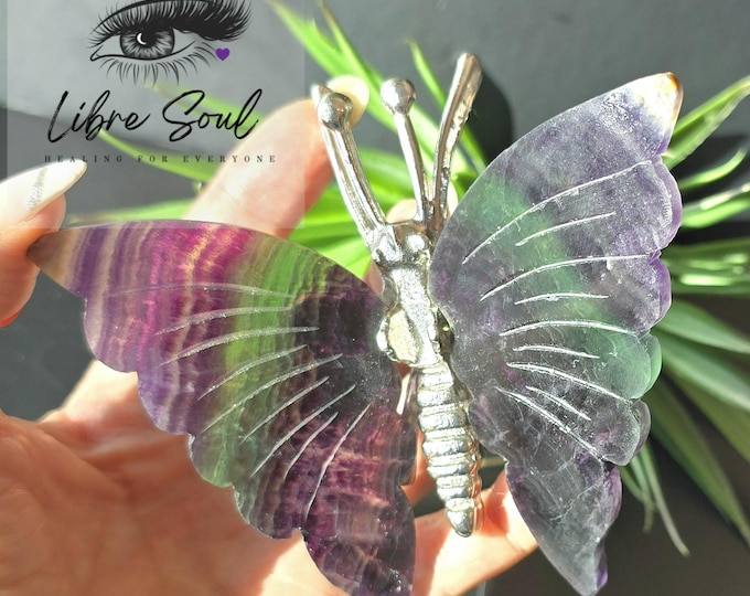 Natural Rainbow Fluorite Butterfly Crystal Carving~ 4 " Butterfly