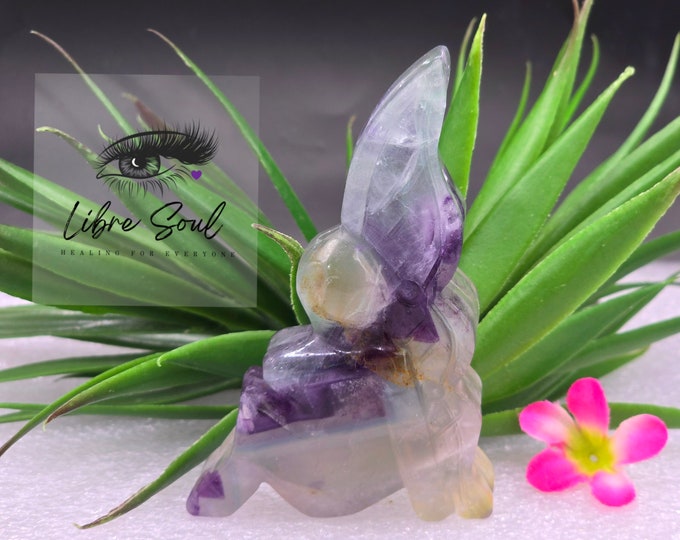 Natural Rainbow Fluorite Fairy Hand Carved Crystal ~ Adorable