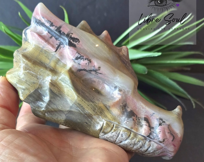 Natural Rhodonite Dragon head Crystal Carving