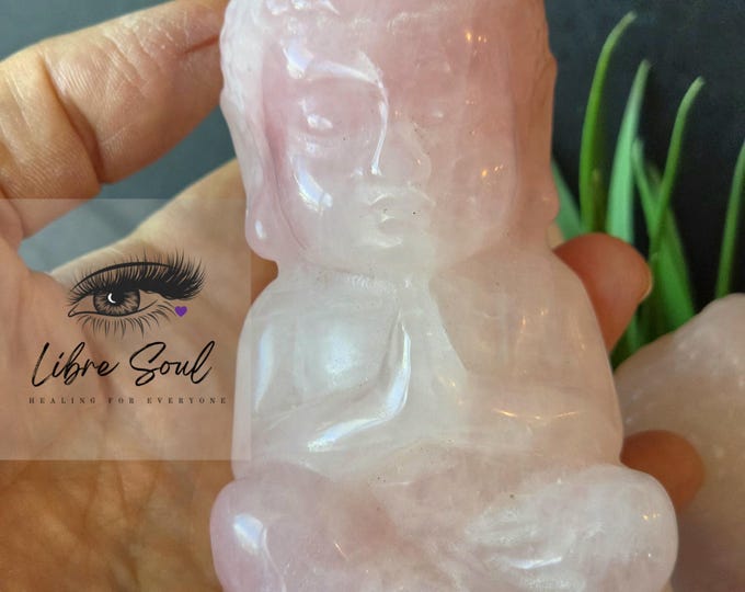Natural 4" Rose Quartz Buddha Carved Crystal|