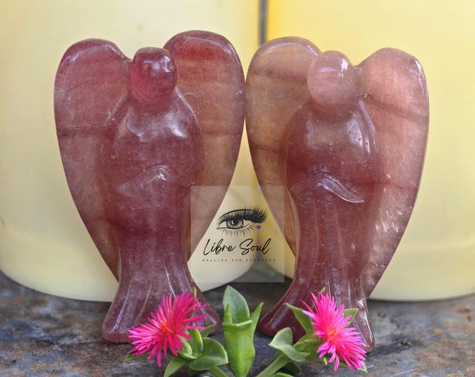 Natural Strawberry Quartz 3" Angel for Healing| Self Healing| Self Love | Prayer Angel|