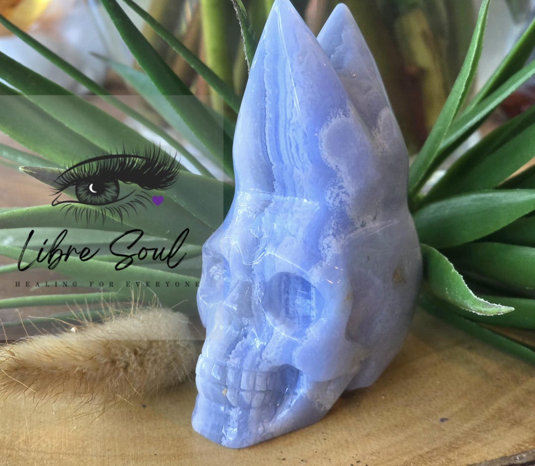 Blue Lace Agate Alien Skull: Hand Carved Crystal Figurine - Etsy