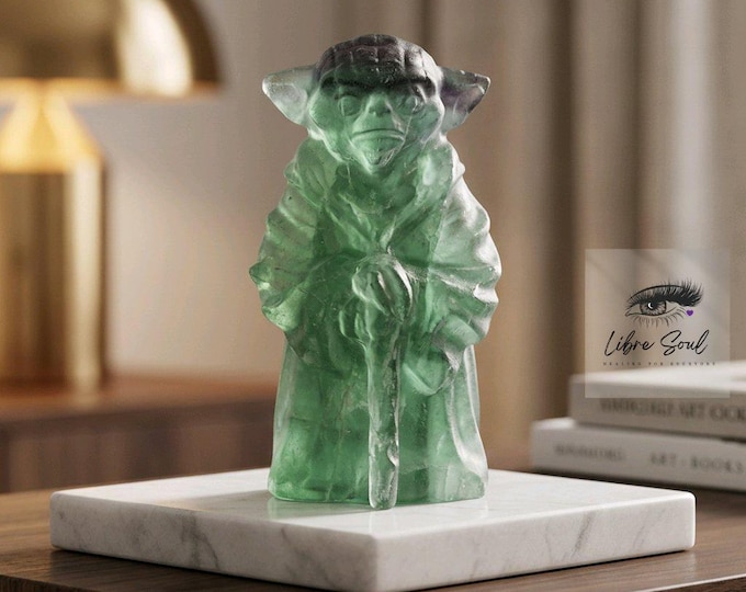 Natural Rainbow Fluorite Yoda Figurine| Star Wars/