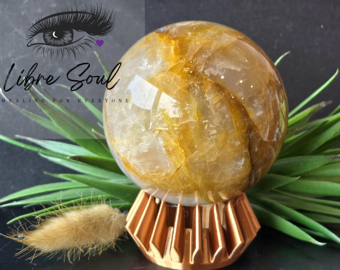Large Golden Healer 80mm 3"/Golden w/ Hematoid Quartz Sphere ~~ Golden Healer 80mm Quartz w/ Rainbows, Hematoid  & | Stand Inc.