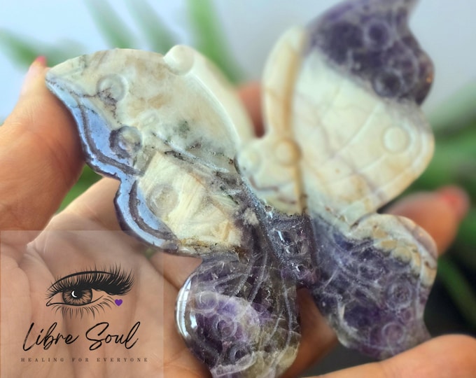 Chevron Amethyst Butterfly Carving: 3" Crystal Figurine