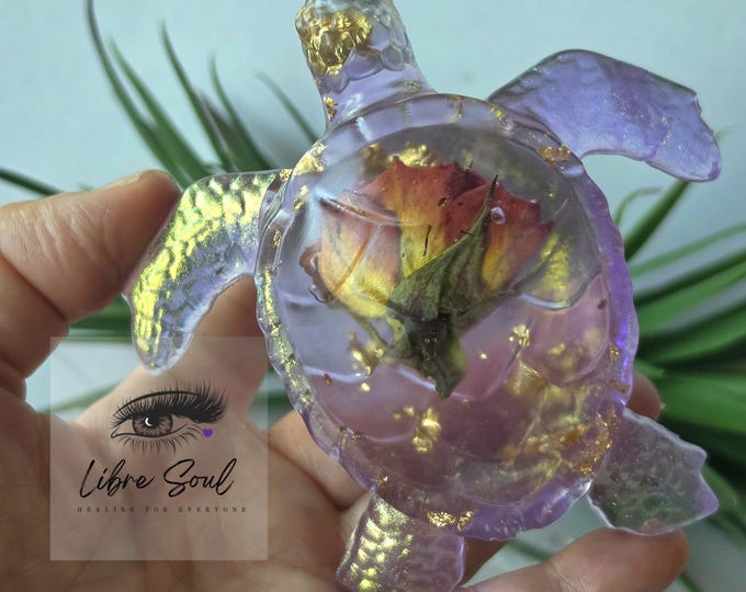 Resin Turtle with a Natural Dried Rose Bud