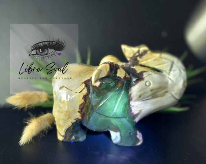 Natural 5.5" Volcanic Agate Elephant Crystal Carving~ UV Reactive~ Beautiful Elephant