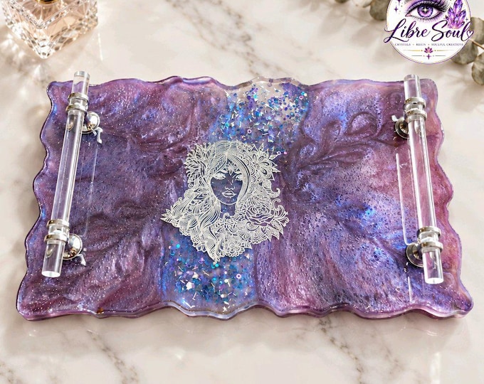 Handmade  Bohemian  Resin Tray |Mauve and Blue Hues |  Gift Idea| Vanity Tray!