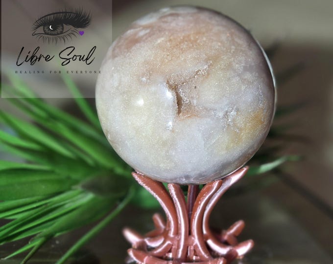 Natural Pink Amethyst Flower Agate 70mm Sphere with Druzy | Stand Included| Pink Amethyst Flower Agate Orbit