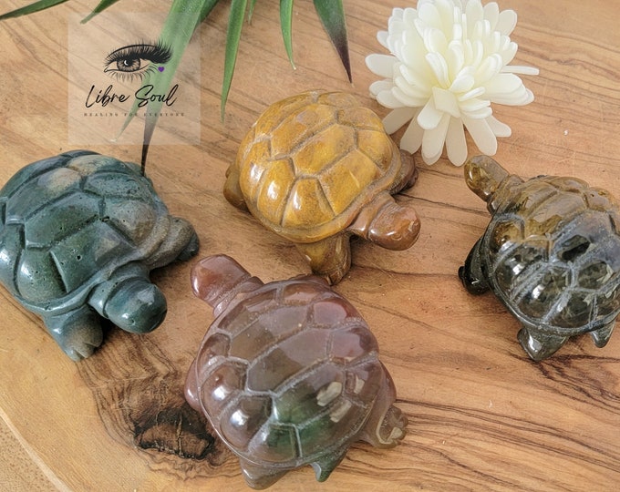 Natural Ocean Jasper  Hand Carved Crystal Turtles~ Good Luck