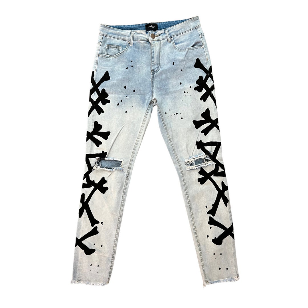Light Denim Ripped Skinny Jeans by Vontayy Etsy