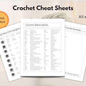 Printable Crochet Cheat Sheets PDF, Common Abbreviations, Yarn Guide, Symbols, Digital Download, Pattern Reading Quick Reference Journal