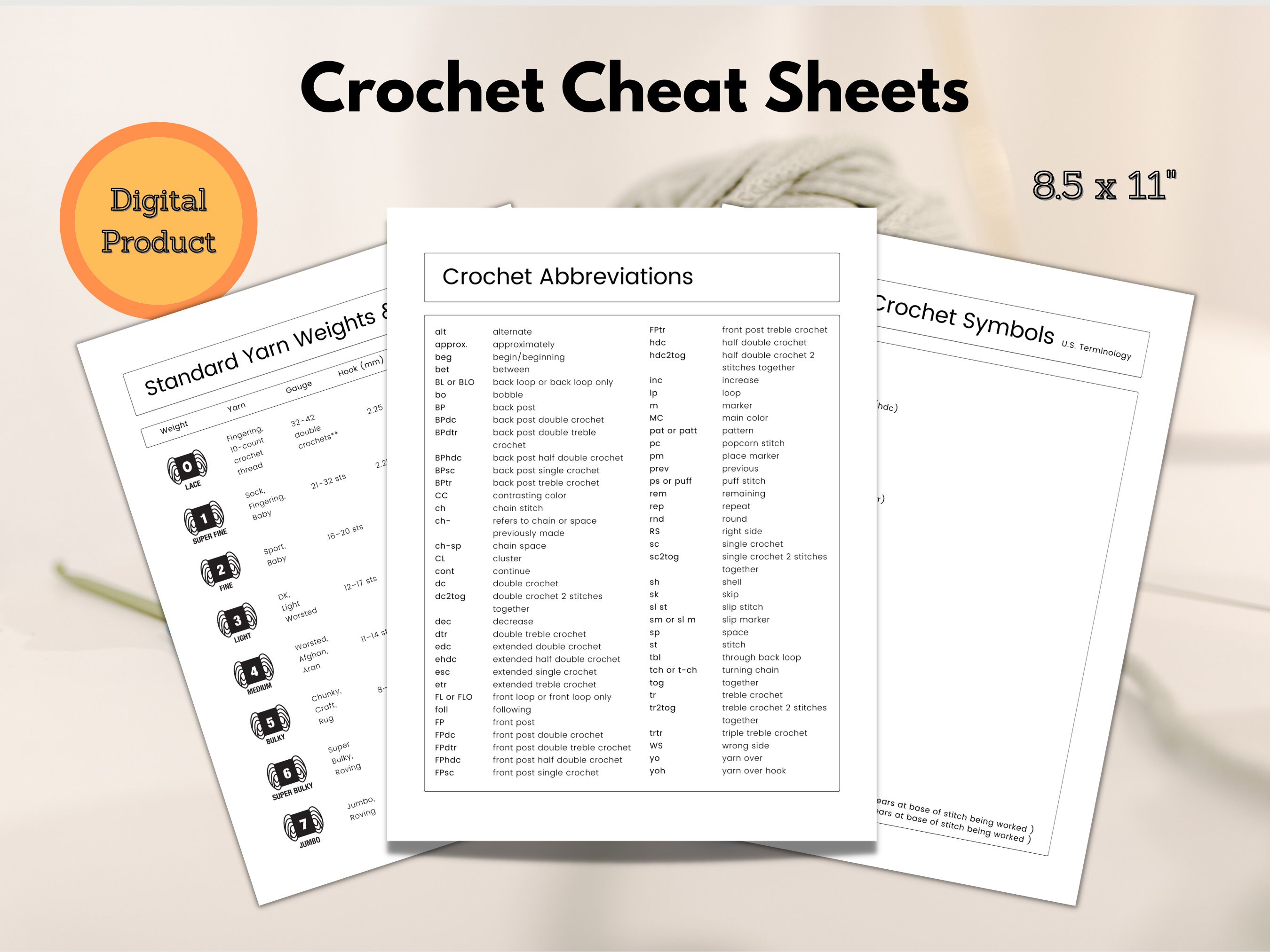 Printable Crochet Cheat Sheets PDF Common Abbreviations Yarn Etsy