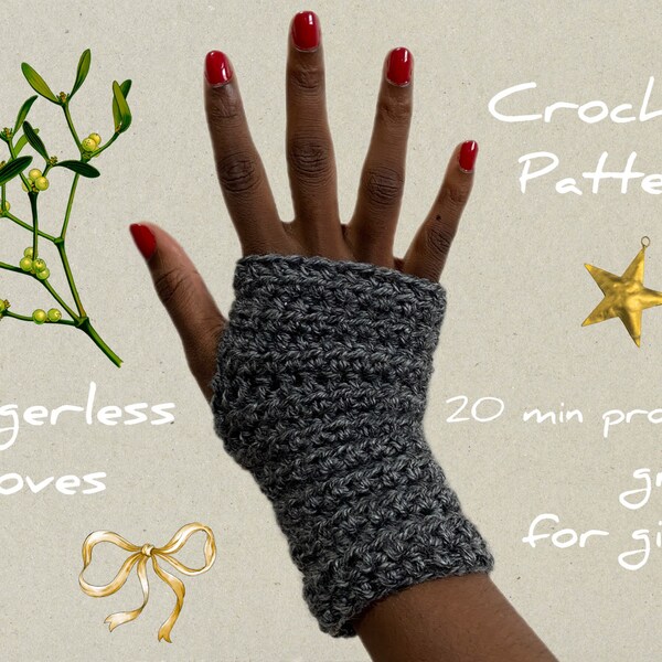 Easy Crochet Fingerless Gloves PATTERN ONLY, Digital, Christmas & Holiday Gift, Woolen, Beginner DIY Personal Gift Idea, Mitts, Arm warmers