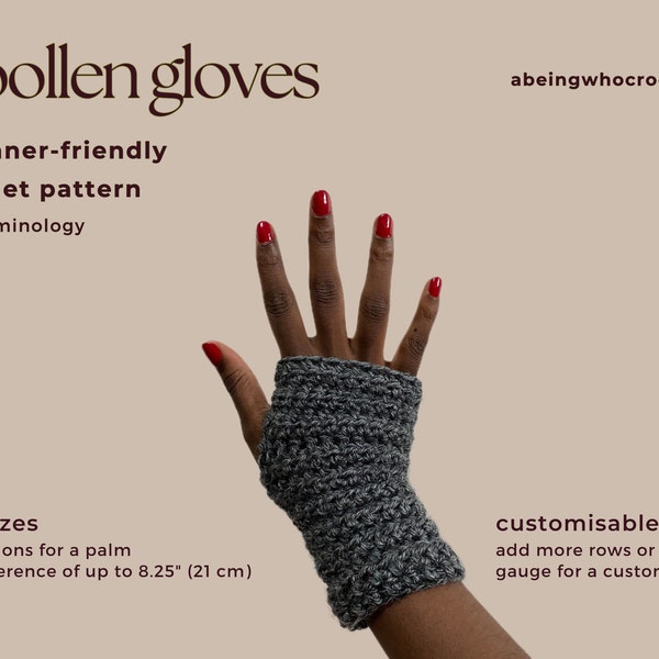 Easy Crochet Fingerless Gloves PATTERN ONLY | Woollen Fingerless Gloves No. 1 | Woollen, Beginner DIY Personal Gift Idea, Mitts, Arm warmers