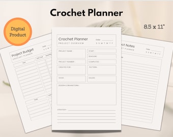 Printable Crochet Planner PDF, Budget, Row Counter, Grid, Project Planner, Digital Download, Crochet Journal, Craft Planner, Notebook