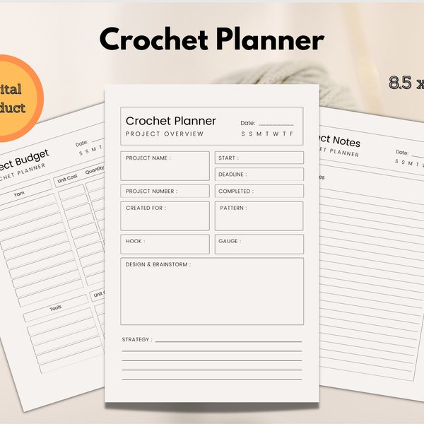 Printable Crochet Planner PDF, Budget, Row Counter, Grid, Project Planner, Digital Download, Crochet Journal, Craft Planner, Notebook