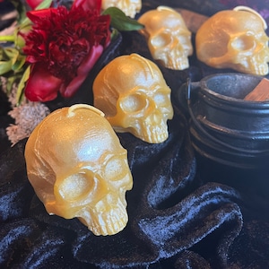 Skull Candle, 100% California Beeswax, Handmade in USA, Ritual, Altar Supplies, Spell Candle, Pagan, Witchcraft, Samhain, Snake, Witch, Gold