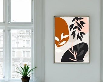 Abstrakt blommig väggkonst, boho blomtryck, blomväggbonad, färgglatt blomtryck, digital blomram, väggkonst för vardagsrum