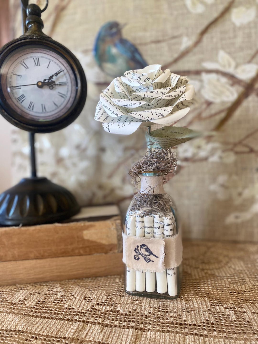 Book Page Rose in a Vase - Etsy